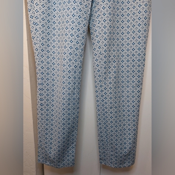 Cynthia Rowley Blue White Printed Straight Leg Cigarette Pant Size 0 Preppy - Picture 4 of 11